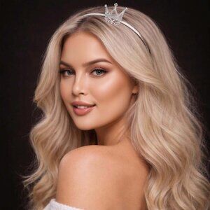 Crystal Mini 1.5in Crown Headband Silver Tone Princess Tiara Womens Girls OS NNT